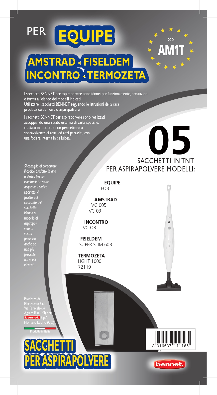 ELETTROCASA CF 05 SACCHI TNT X EQUIPE ( AM 1 BEN T )